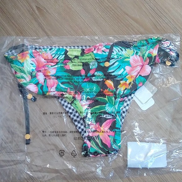 Tommy Bahama Fleur De Flora Reversible Looped String Bikini Bottoms in Black - Picture 5 of 7